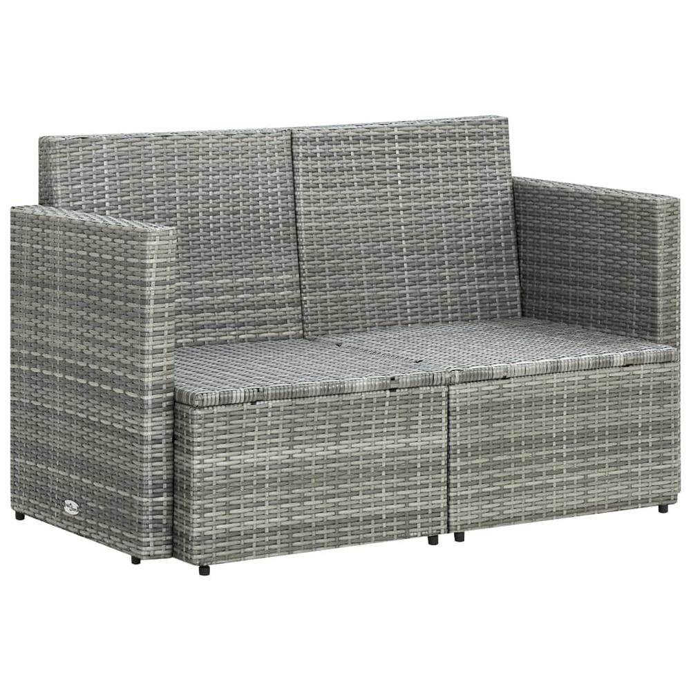 2 Seater Patio Sofa with Cushions Gray Poly Rattan. Picture 4