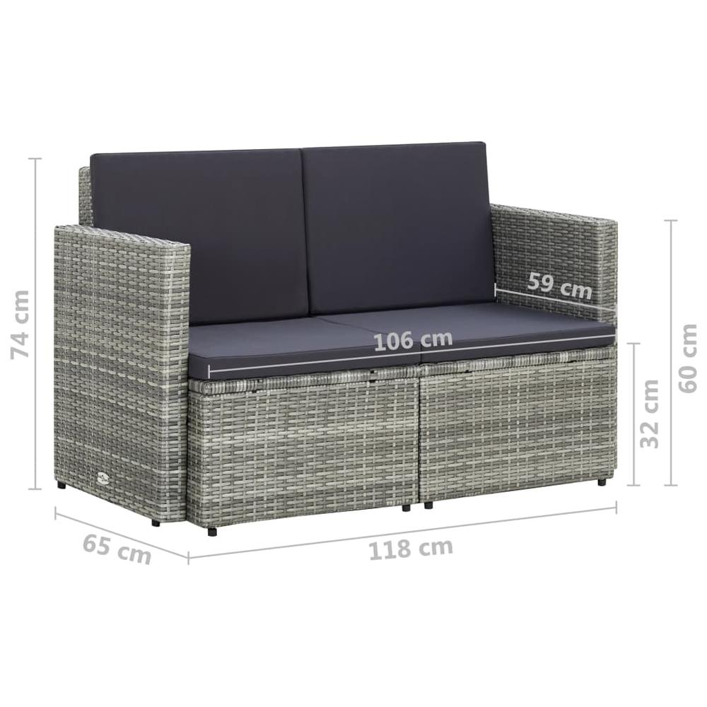 2 Seater Patio Sofa with Cushions Gray Poly Rattan. Picture 6