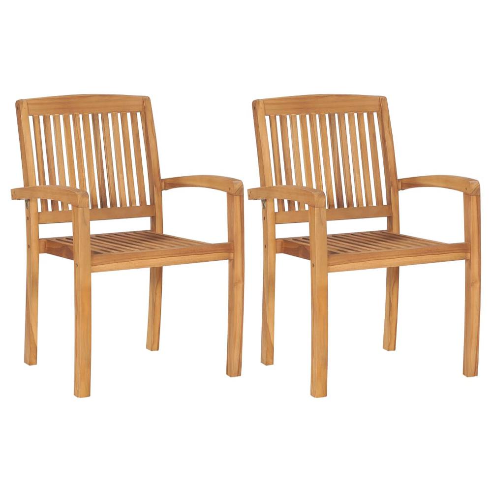 vidaXL Stacking Garden Dining Chairs 2 pcs Solid Teak Wood, 49387. Picture 1