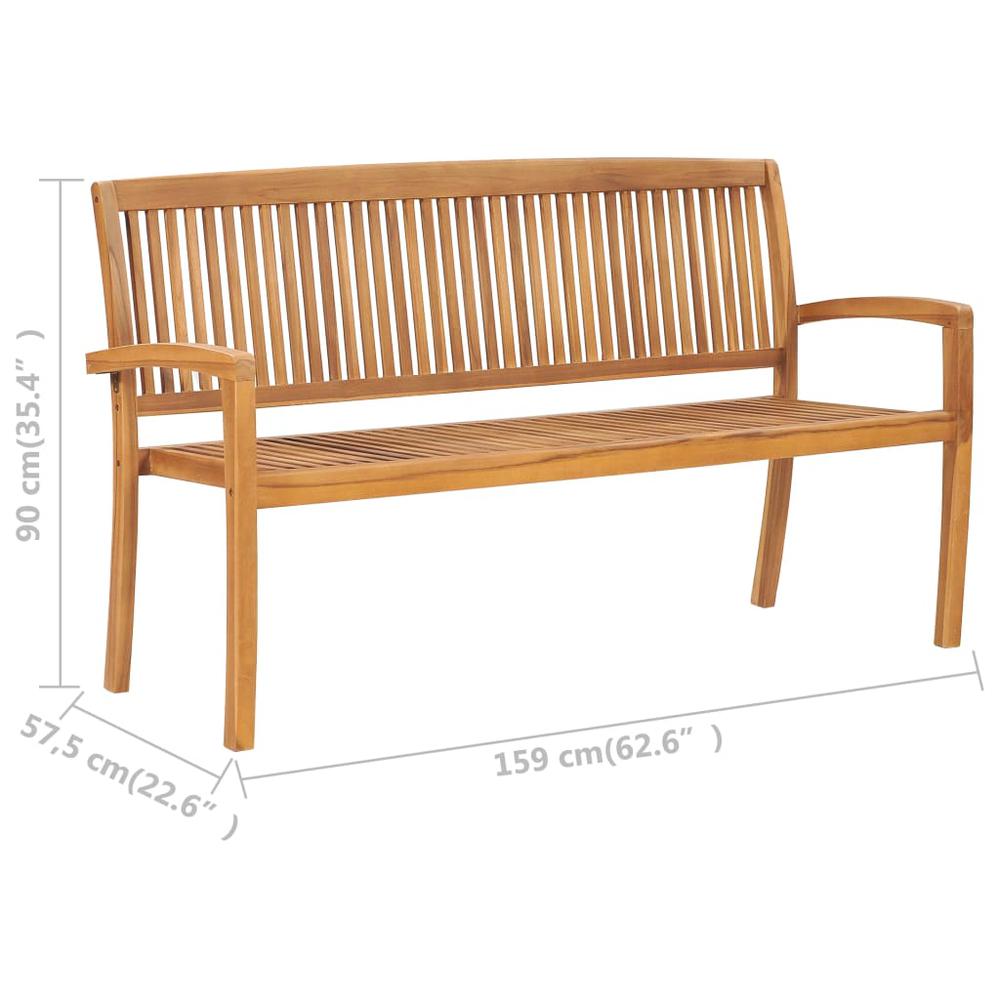 vidaXL 3-Seater Stacking Garden Bench 62.6" Solid Teak Wood, 49389. Picture 6