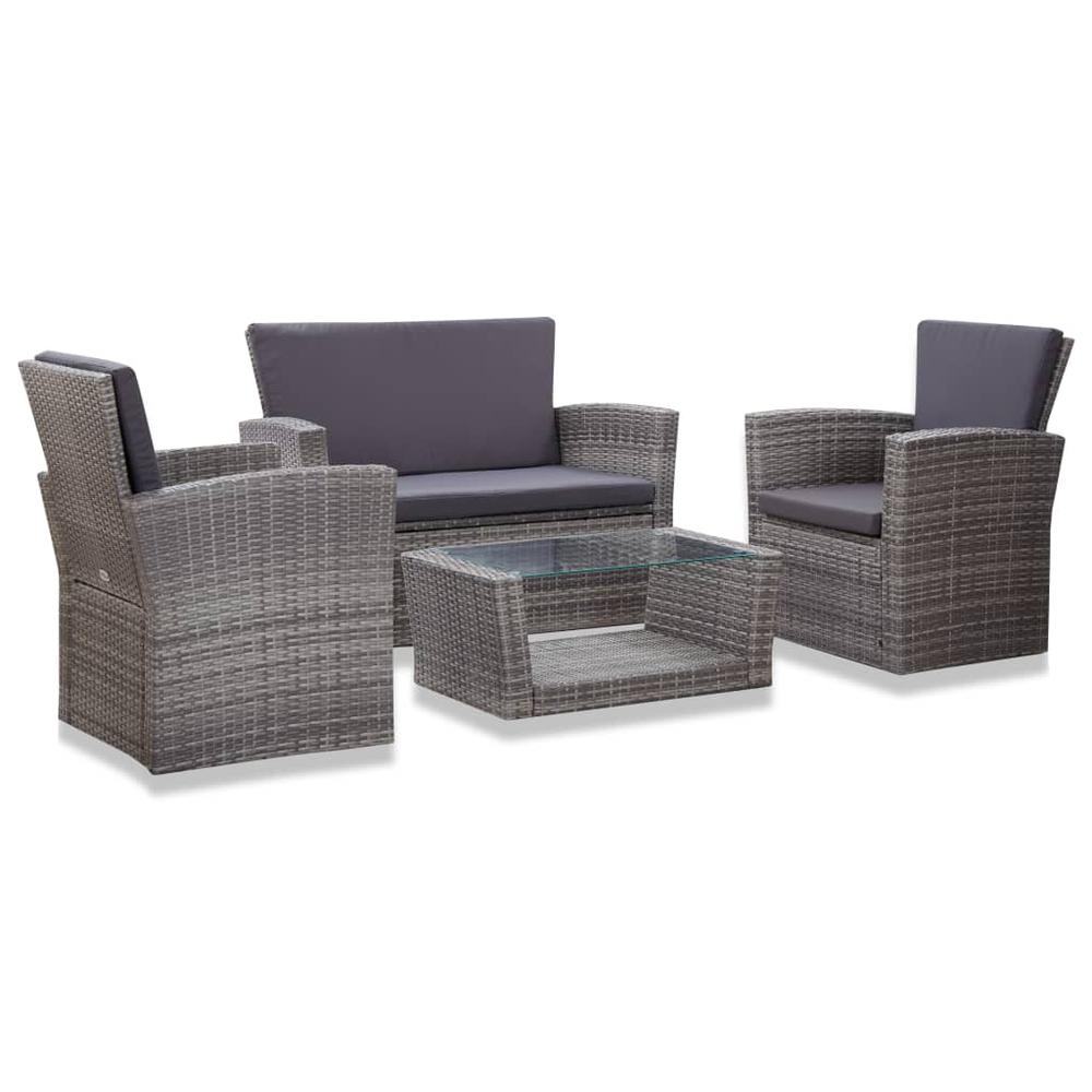 vidaXL 4 Piece Garden Lounge Set with Cushions Poly Rattan Gray, 46086. Picture 1