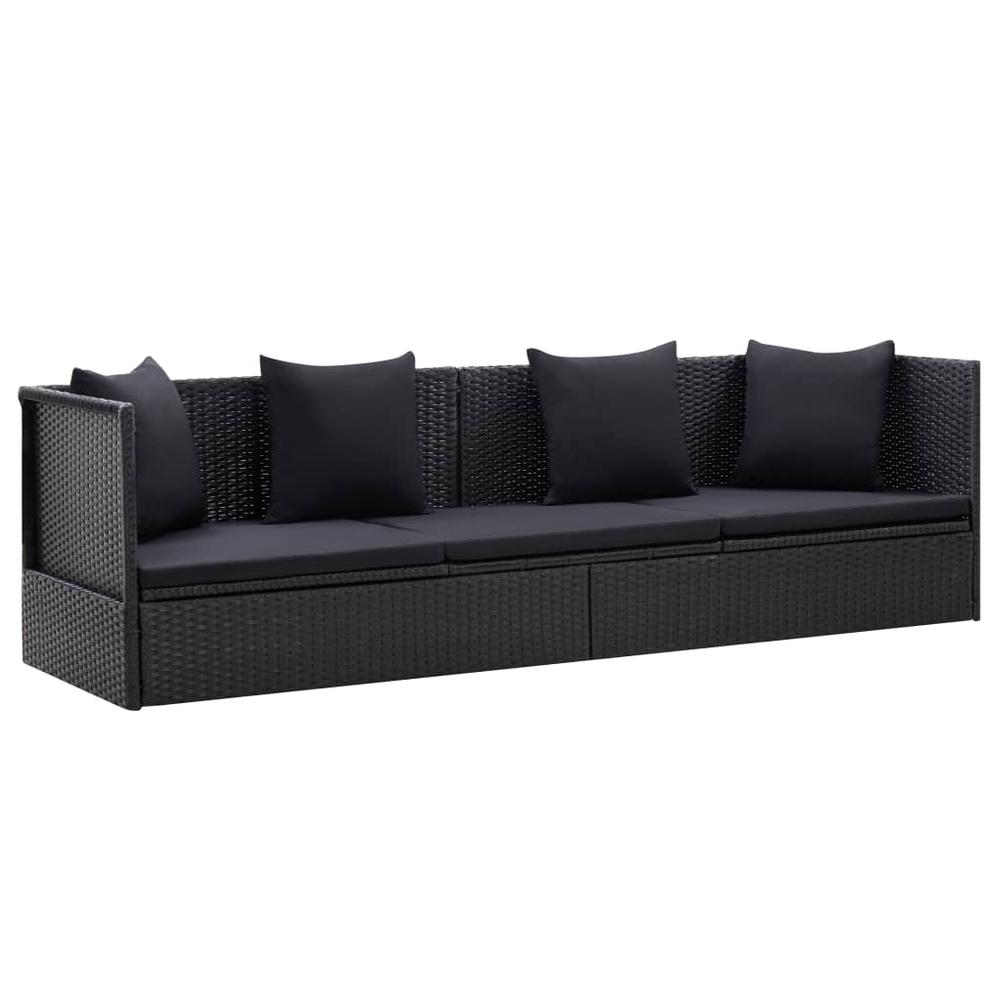 vidaXL Outdoor Sofa with Cushion and Pillow Poly Rattan Black, 46087. Picture 1