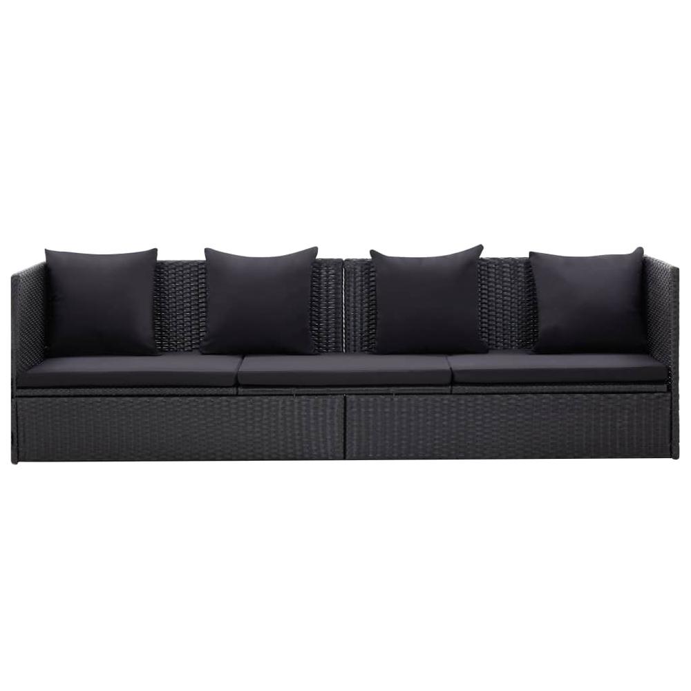 vidaXL Outdoor Sofa with Cushion and Pillow Poly Rattan Black, 46087. Picture 2