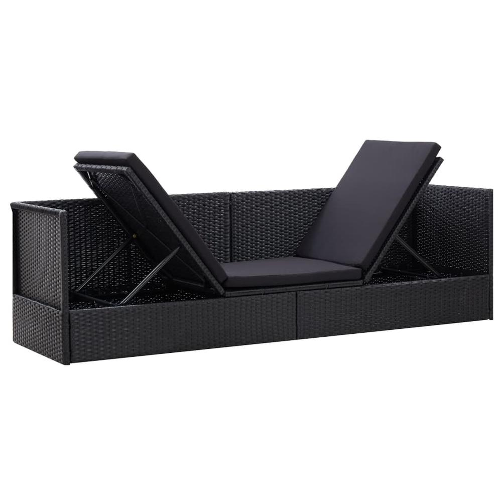 vidaXL Outdoor Sofa with Cushion and Pillow Poly Rattan Black, 46087. Picture 3