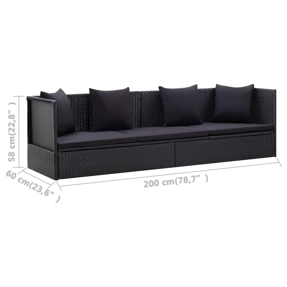 vidaXL Outdoor Sofa with Cushion and Pillow Poly Rattan Black, 46087. Picture 7