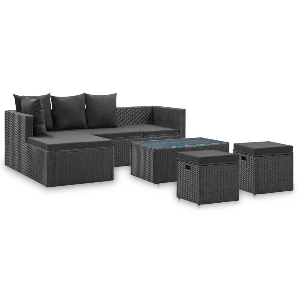 vidaXL 4 Piece Garden Lounge Set Black with Cushions Poly Rattan, 46105. Picture 1