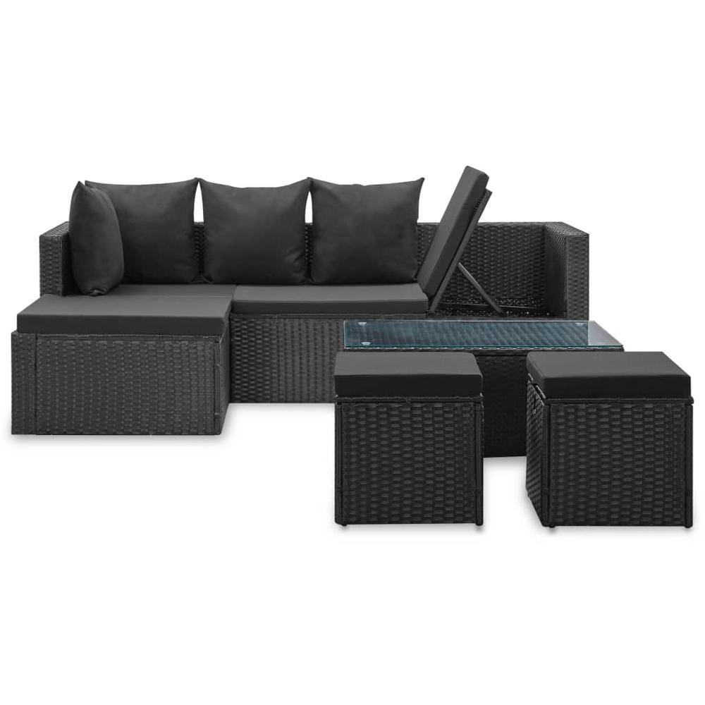 vidaXL 4 Piece Garden Lounge Set Black with Cushions Poly Rattan, 46105. Picture 3