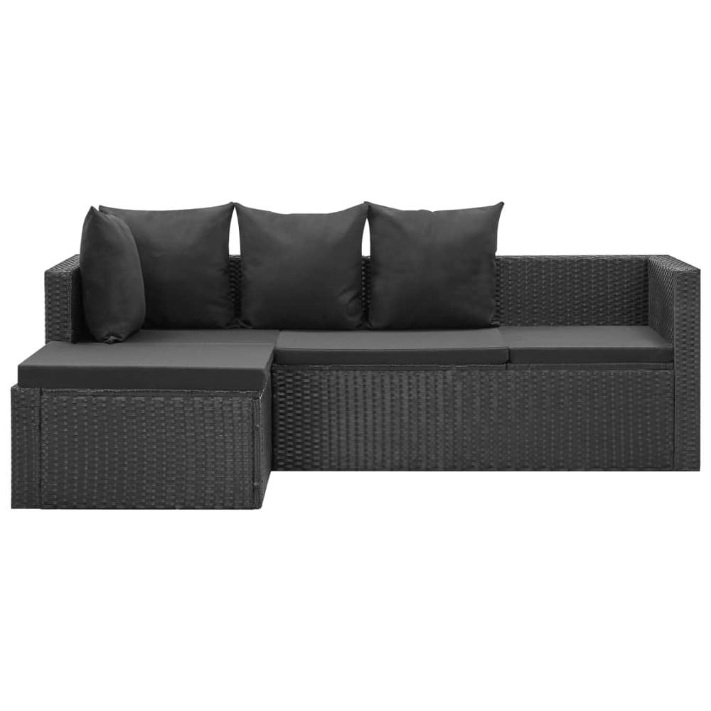 vidaXL 4 Piece Garden Lounge Set Black with Cushions Poly Rattan, 46105. Picture 4