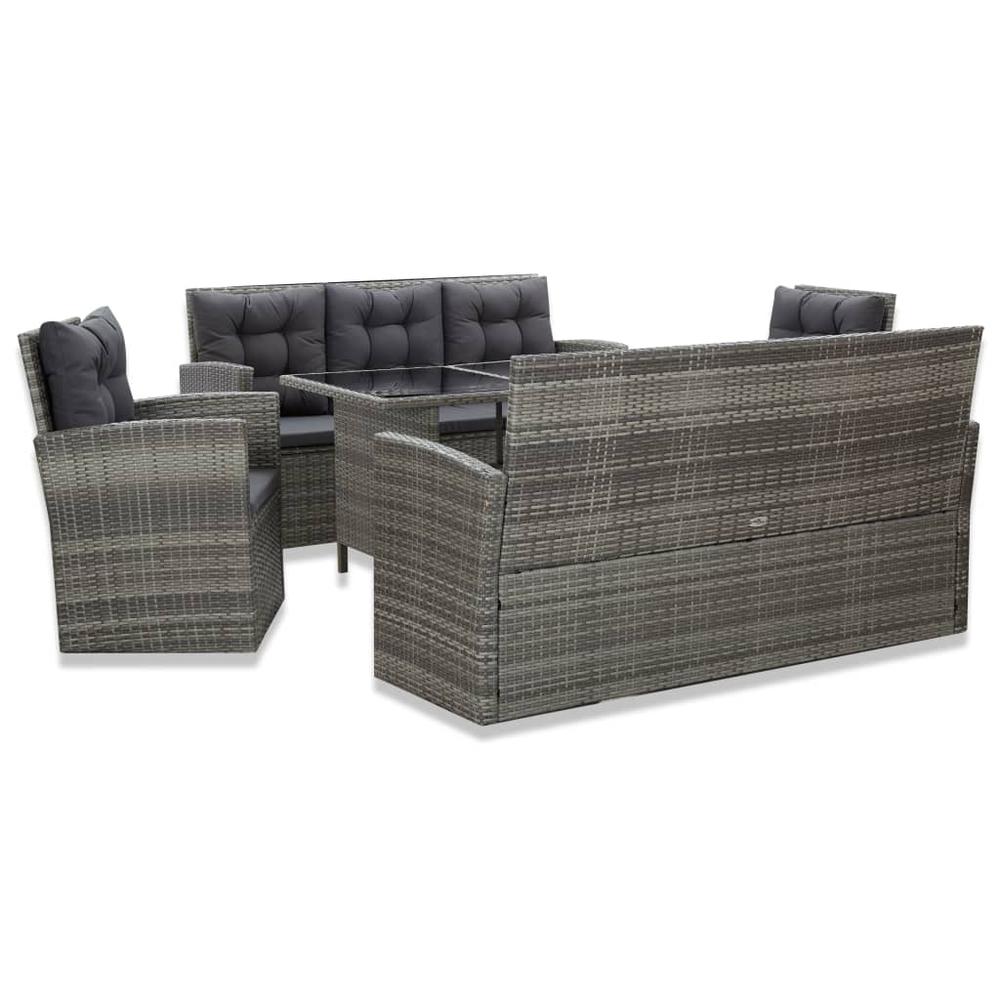 vidaXL 5 Piece Outdoor Dining Set with Cushions Poly Rattan Gray, 46115. Picture 1