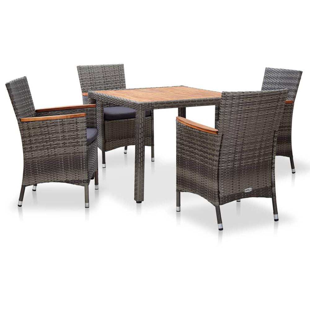 5 Piece Patio Dining Set with Cushions Poly Rattan Gray. Picture 11