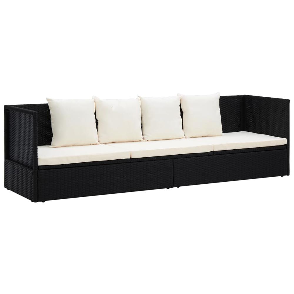 vidaXL Outdoor Lounge Bed with Cushion & Pillows Poly Rattan Black, 49391. Picture 1