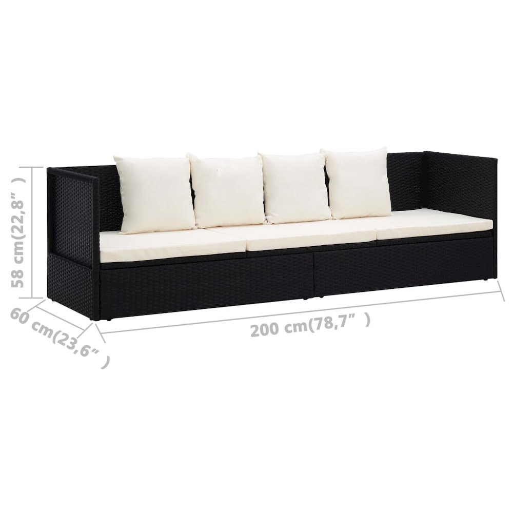 vidaXL Outdoor Lounge Bed with Cushion & Pillows Poly Rattan Black, 49391. Picture 9