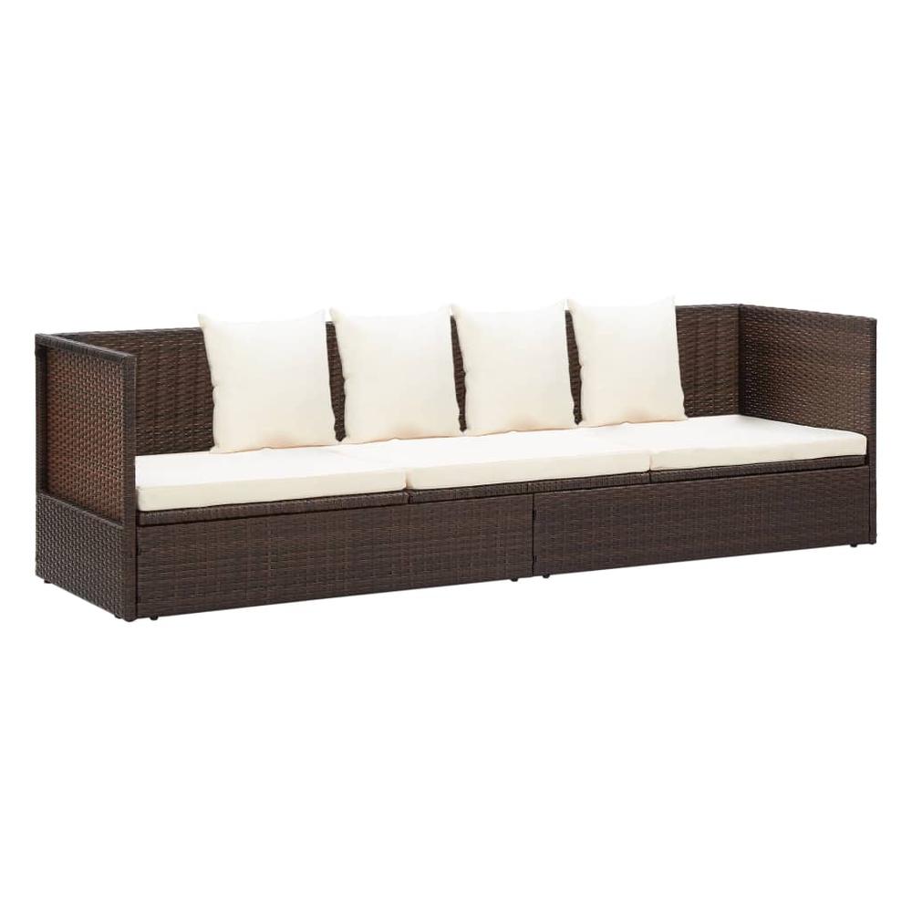 vidaXL Outdoor Lounge Bed with Cushion & Pillows Poly Rattan Brown, 49392. Picture 1