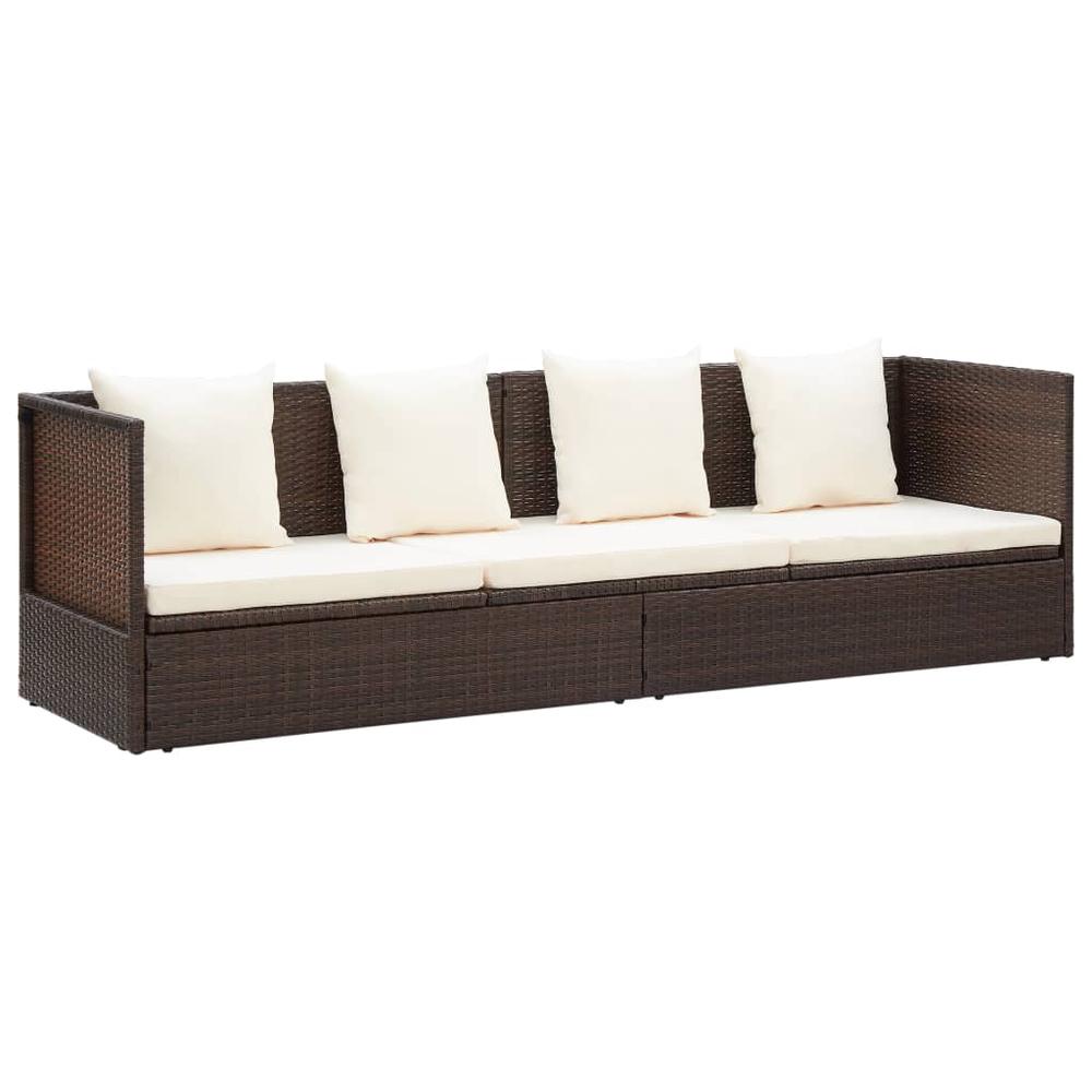 vidaXL Outdoor Lounge Bed with Cushion & Pillows Poly Rattan Brown, 49392. Picture 2