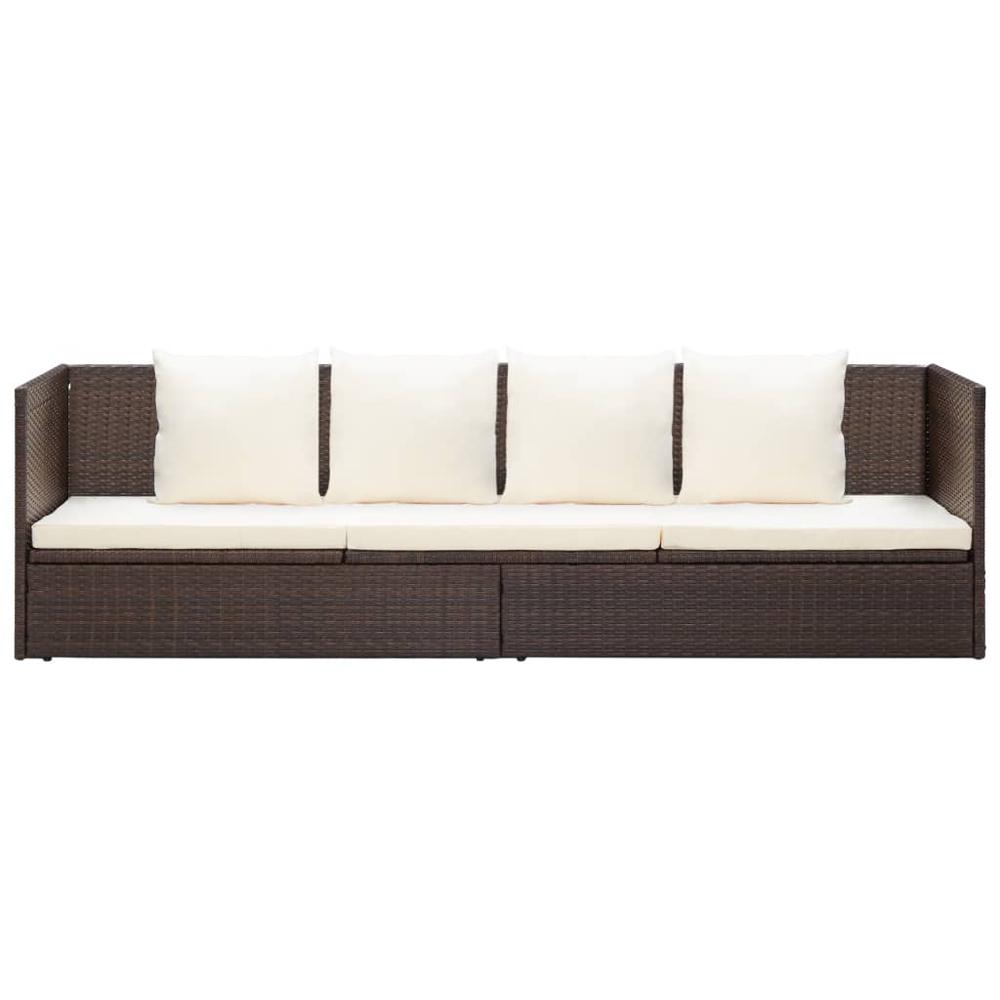 vidaXL Outdoor Lounge Bed with Cushion & Pillows Poly Rattan Brown, 49392. Picture 3