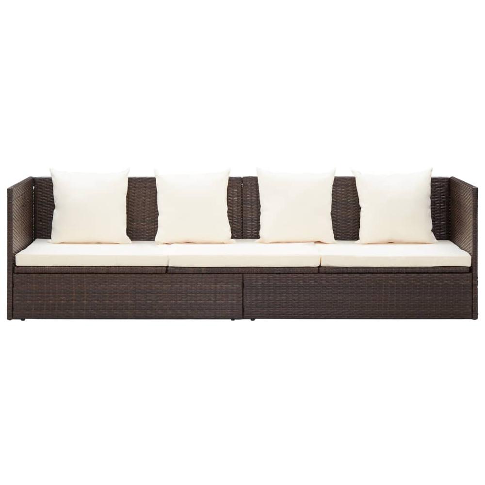 vidaXL Outdoor Lounge Bed with Cushion & Pillows Poly Rattan Brown, 49392. Picture 4