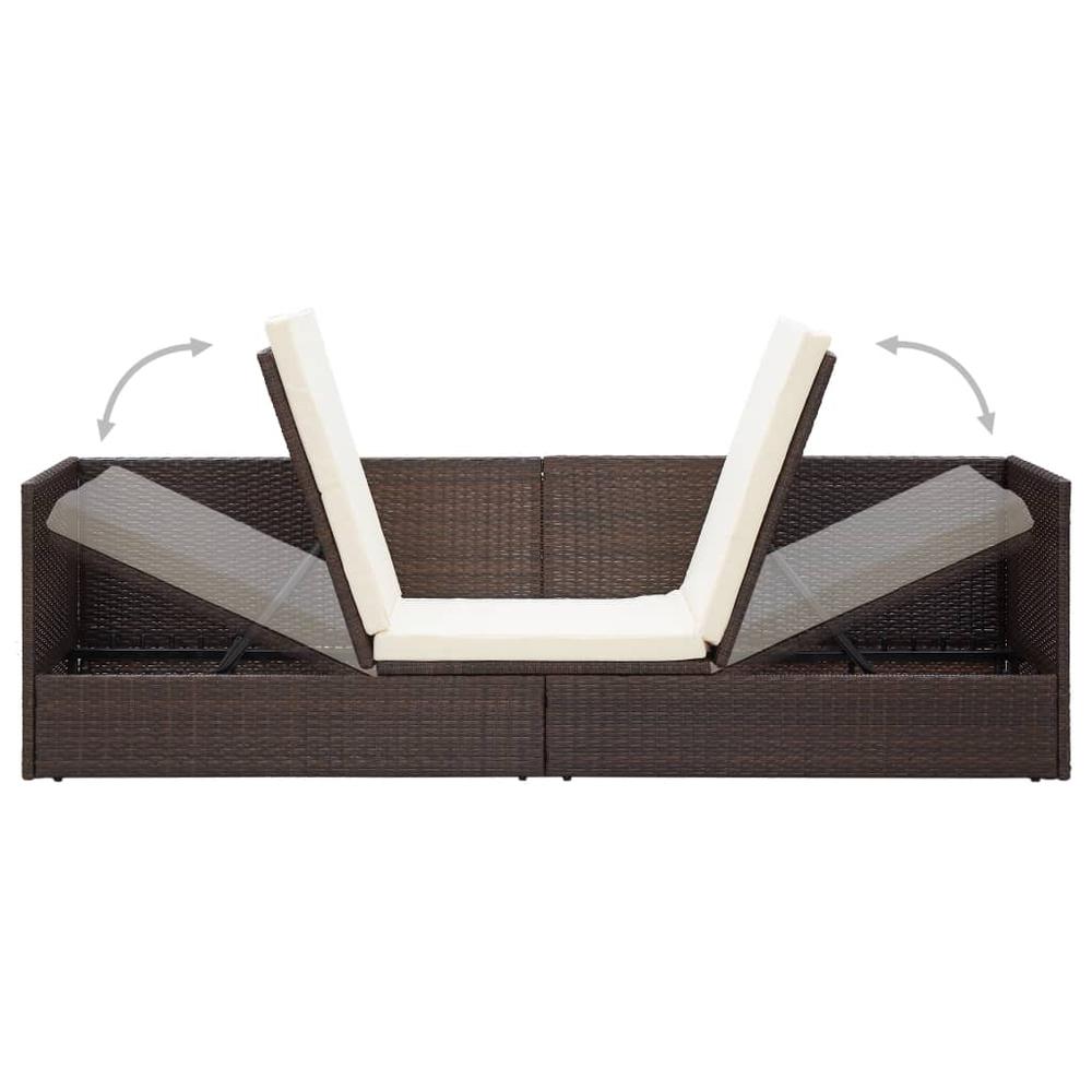 vidaXL Outdoor Lounge Bed with Cushion & Pillows Poly Rattan Brown, 49392. Picture 7