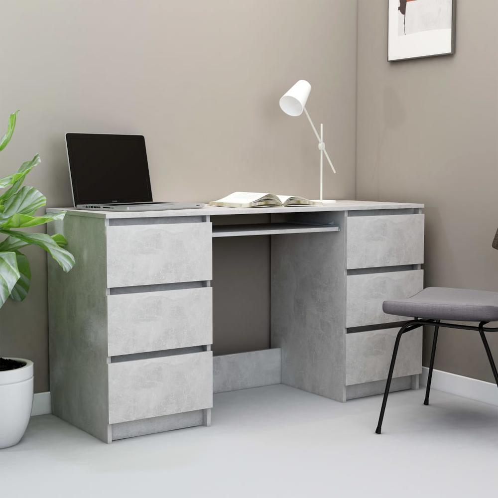 vidaXL Writing Desk Concrete Gray 55.1"x19.7"x30.3" Chipboard, 800814. Picture 1