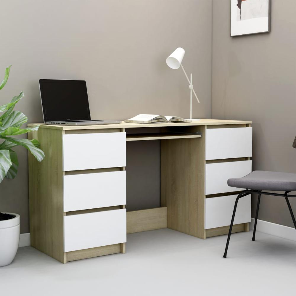 vidaXL Writing Desk White and Sonoma Oak 55.1"x19.7"x30.3" Chipboard, 800815. The main picture.