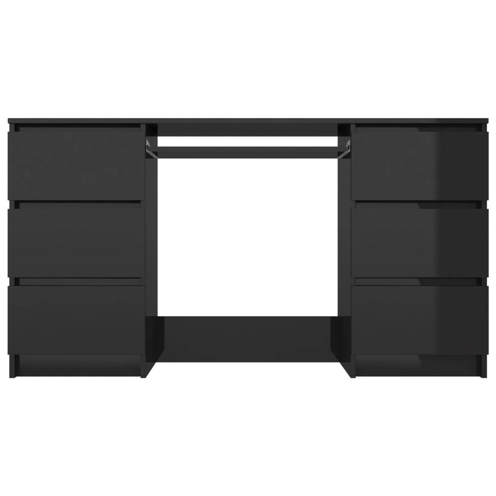 vidaXL Writing Desk High Gloss Black 55.1"x19.7"x30.3" Chipboard 0817. Picture 4