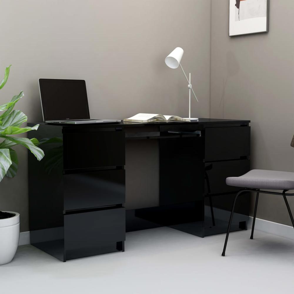 vidaXL Writing Desk High Gloss Black 55.1"x19.7"x30.3" Chipboard 0817. Picture 1