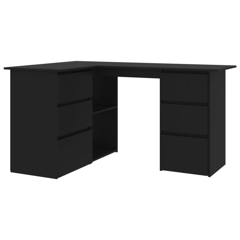 vidaXL Corner Desk Black 57.1"x39.4"x29.9" Chipboard, 801090. Picture 2