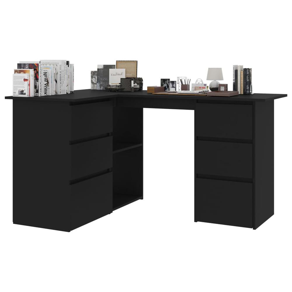 vidaXL Corner Desk Black 57.1"x39.4"x29.9" Chipboard, 801090. Picture 3