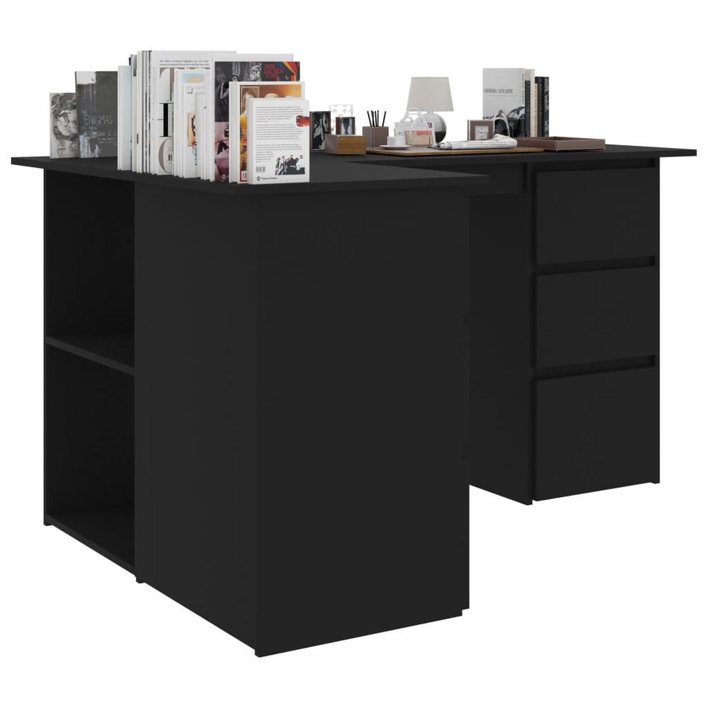 vidaXL Corner Desk Black 57.1"x39.4"x29.9" Chipboard, 801090. Picture 4