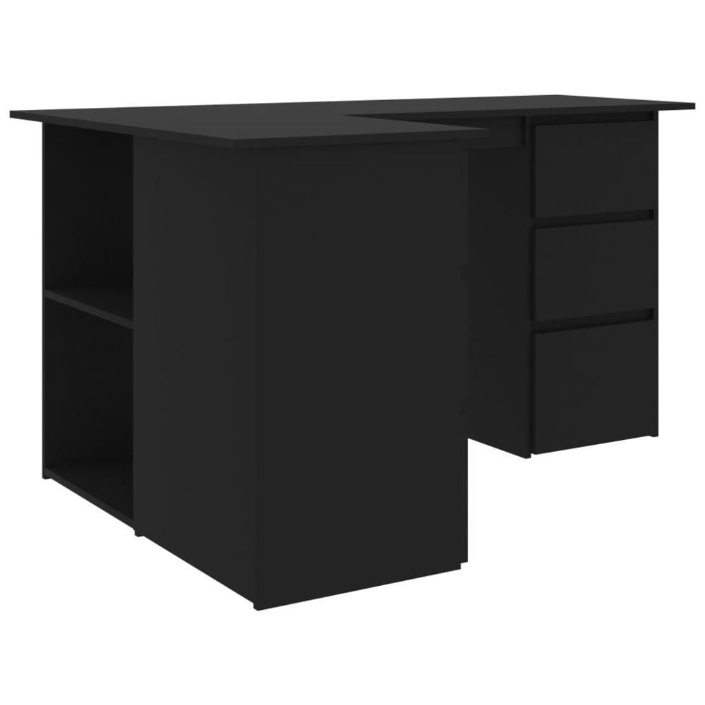 vidaXL Corner Desk Black 57.1"x39.4"x29.9" Chipboard, 801090. Picture 6