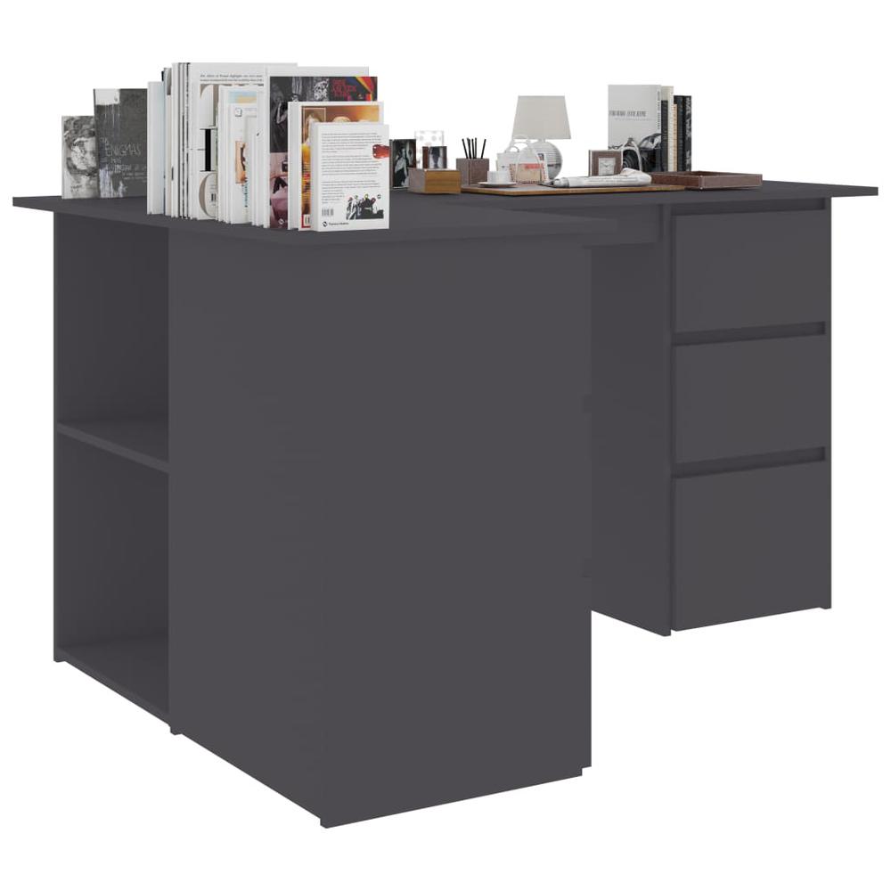 vidaXL Corner Desk Gray 57.1"x39.4"x29.9" Chipboard, 801091. Picture 4