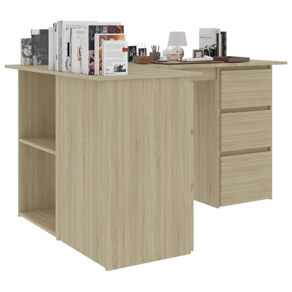vidaXL Corner Desk Sonoma Oak 57.1"x39.4"x29.9" Chipboard, 801092. Picture 4