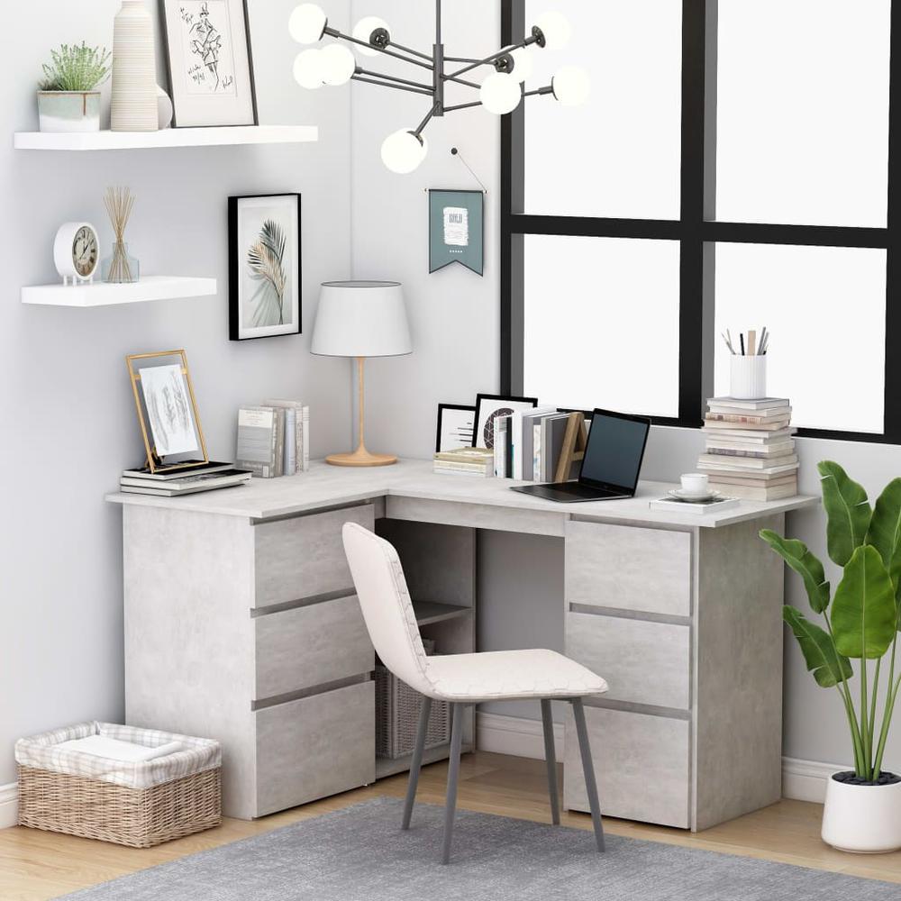 vidaXL Desk Concrete Gray Chipboard Computer Office Corner Table Furniture