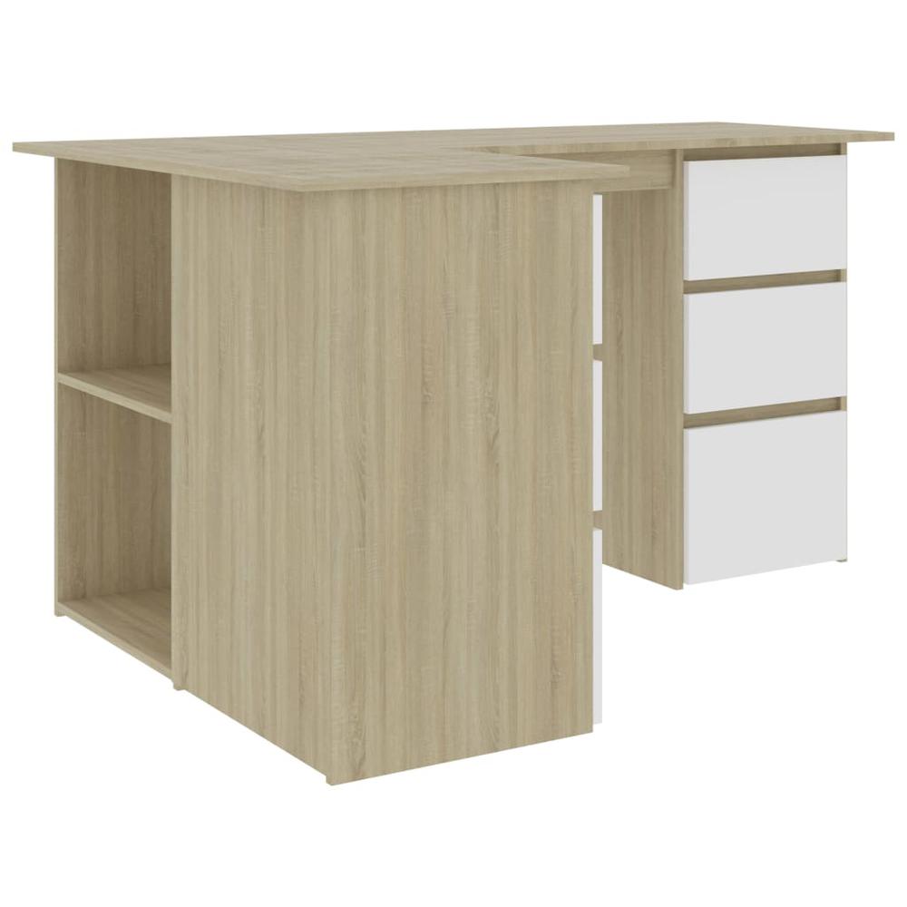 vidaXL Corner Desk White and Sonoma Oak 57.1"x39.4"x29.9" Chipboard, 801094. Picture 6