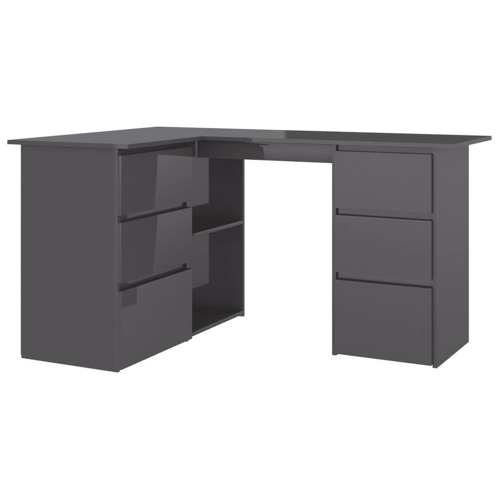 vidaXL Corner Desk High Gloss Gray 57.1"x39.4"x29.9" Chipboard, 801097. Picture 2