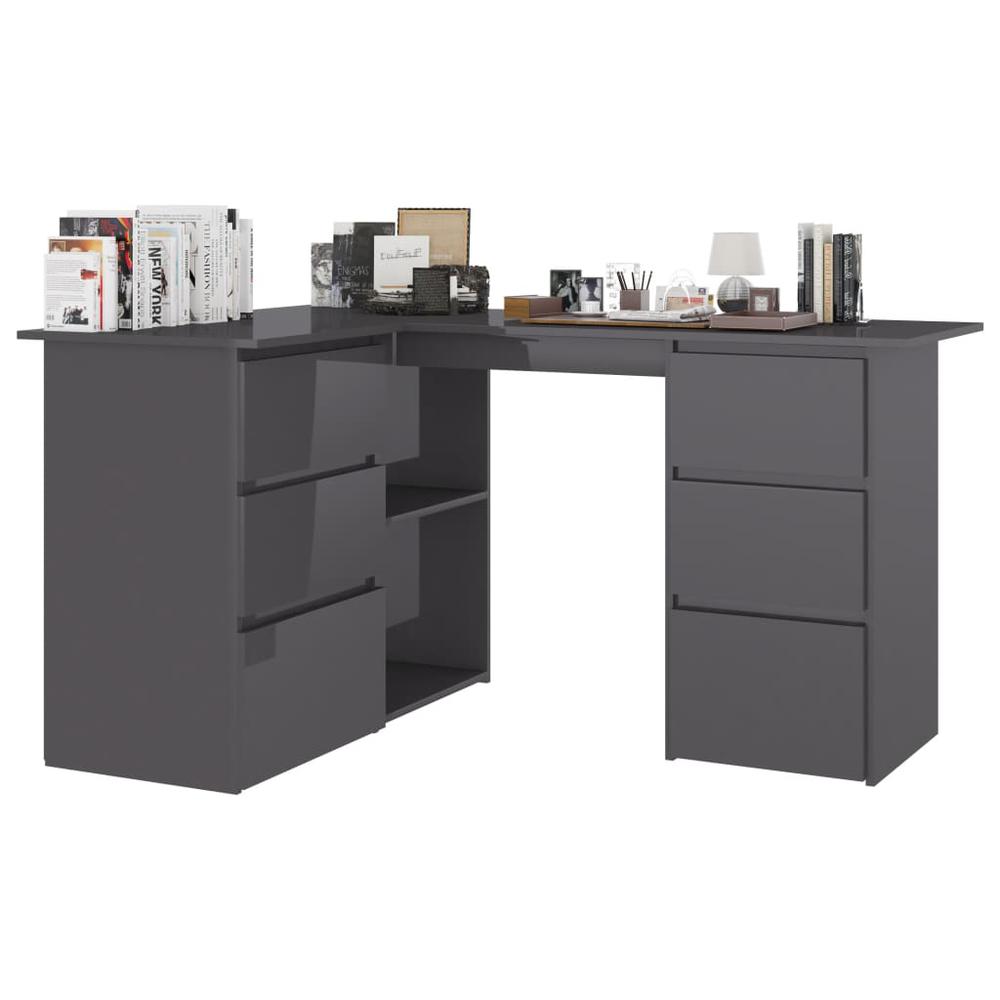 vidaXL Corner Desk High Gloss Gray 57.1"x39.4"x29.9" Chipboard, 801097. Picture 3
