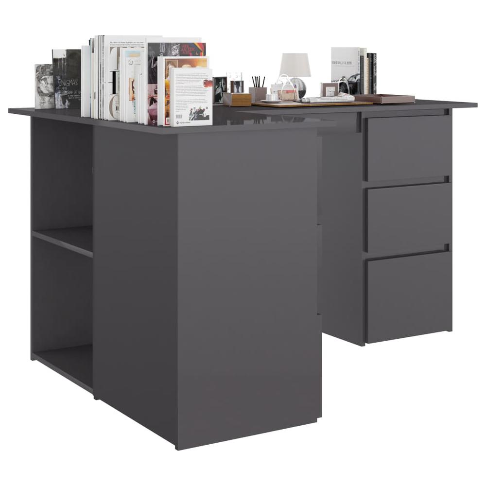 vidaXL Corner Desk High Gloss Gray 57.1"x39.4"x29.9" Chipboard, 801097. Picture 4