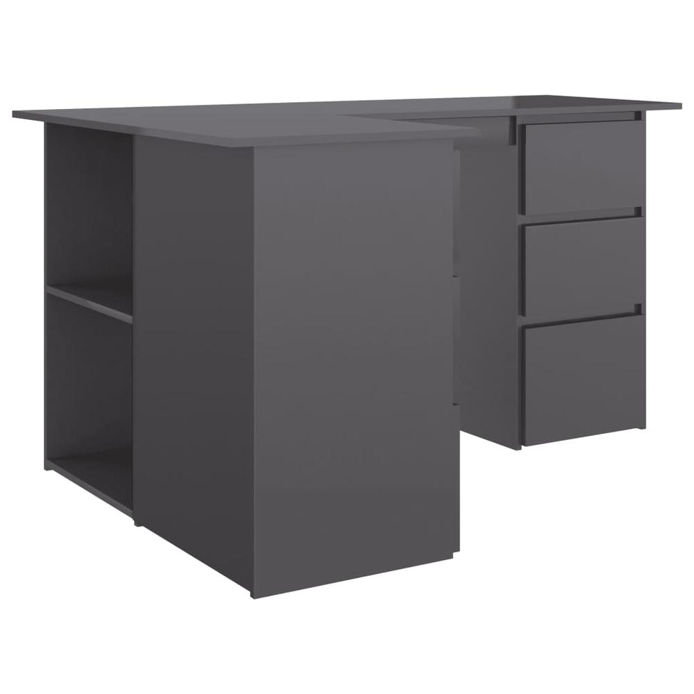 vidaXL Corner Desk High Gloss Gray 57.1"x39.4"x29.9" Chipboard, 801097. Picture 6