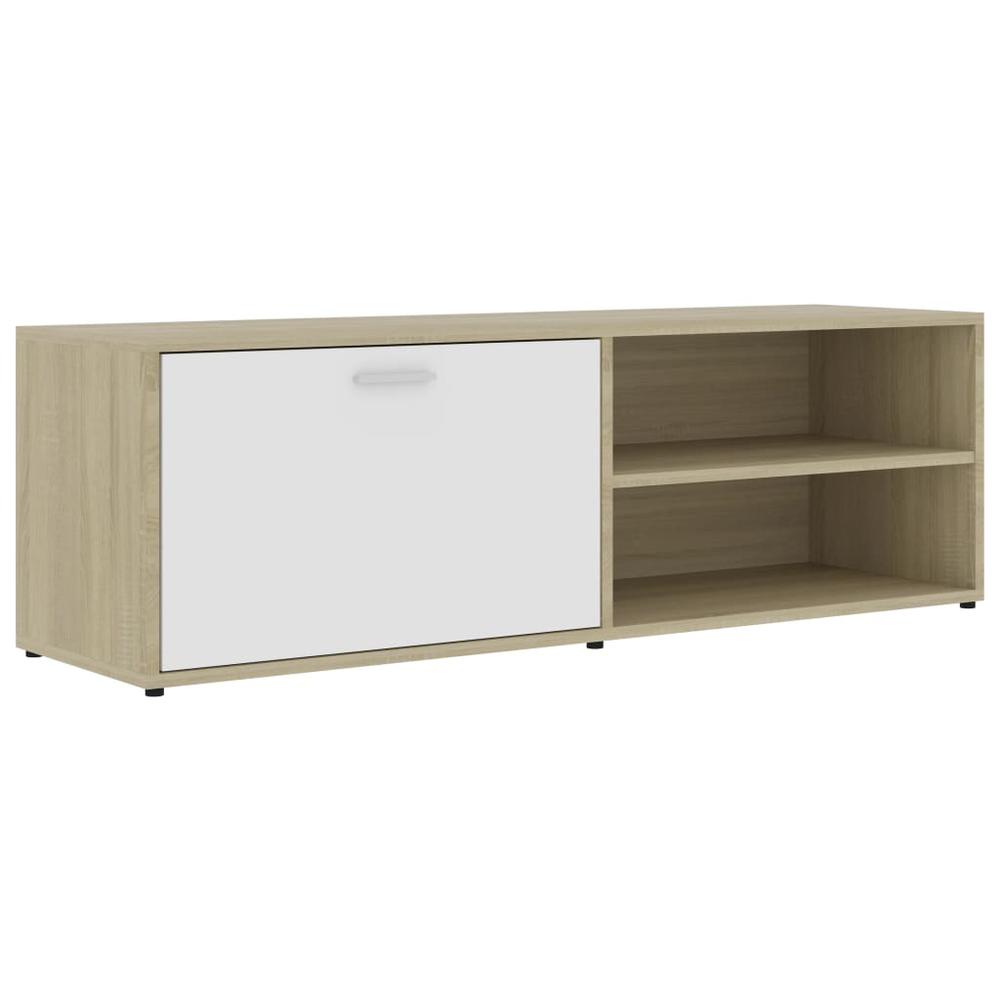 vidaXL TV Cabinet White and Sonoma Oak 47.2"x13.4"x14.6" Chipboard, 801157. Picture 2