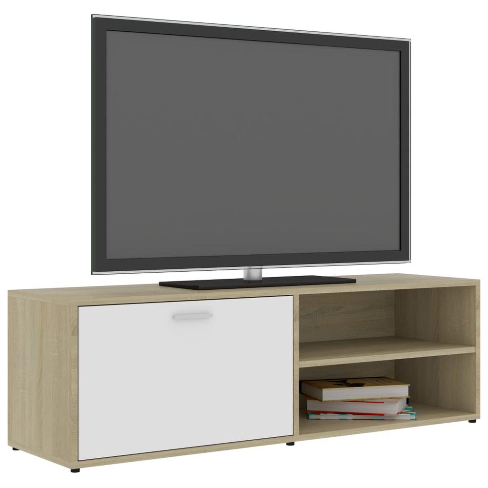 vidaXL TV Cabinet White and Sonoma Oak 47.2"x13.4"x14.6" Chipboard, 801157. Picture 3