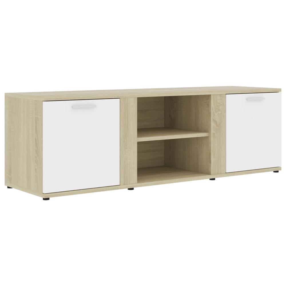 vidaXL TV Cabinet White and Sonoma Oak 47.2"x13.4"x14.6" Chipboard, 801166. Picture 2