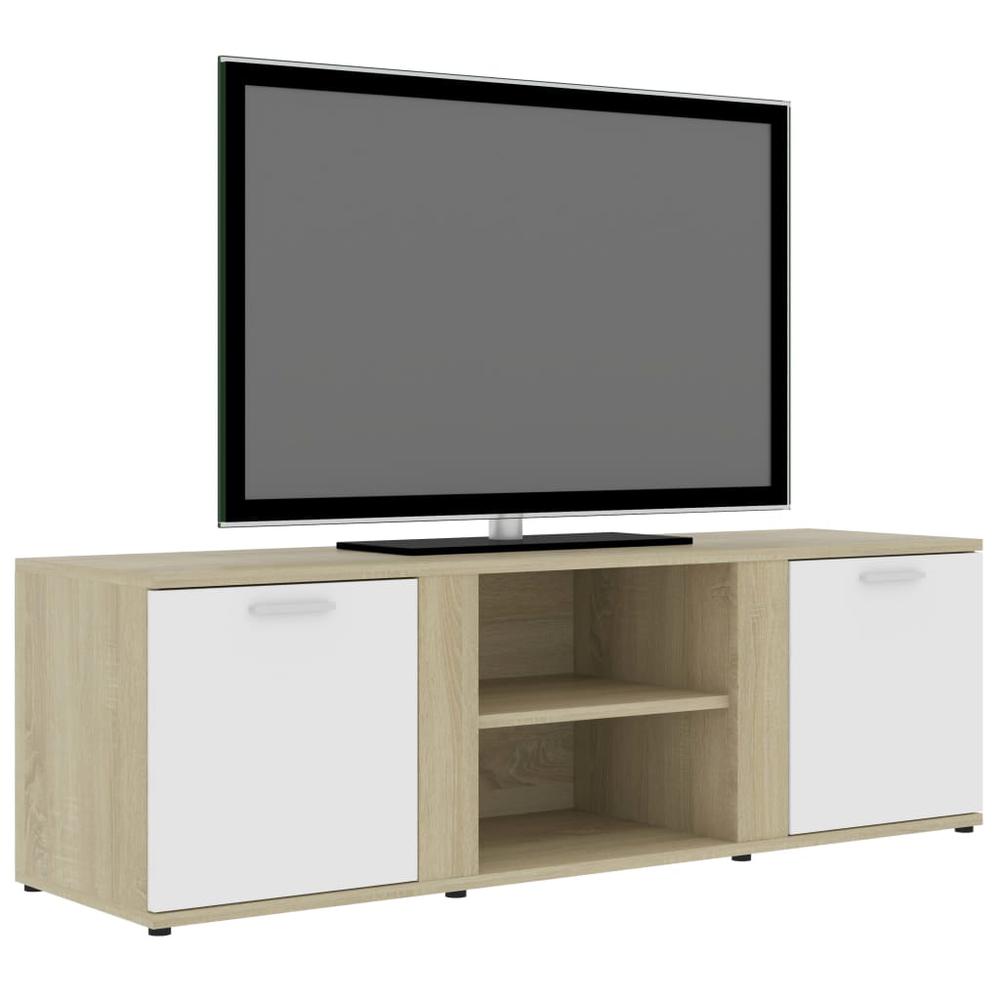 vidaXL TV Cabinet White and Sonoma Oak 47.2"x13.4"x14.6" Chipboard, 801166. Picture 3