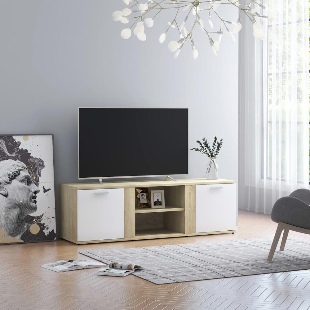 vidaXL TV Cabinet White and Sonoma Oak 47.2"x13.4"x14.6" Chipboard, 801166. Picture 1