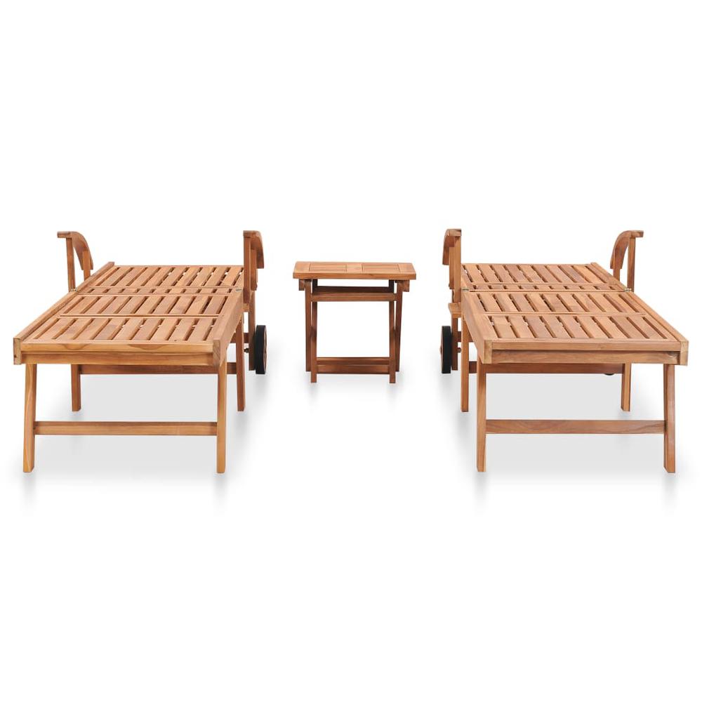 vidaXL Sun Loungers 2 pcs with Table Solid Teak Wood, 3051437. Picture 2