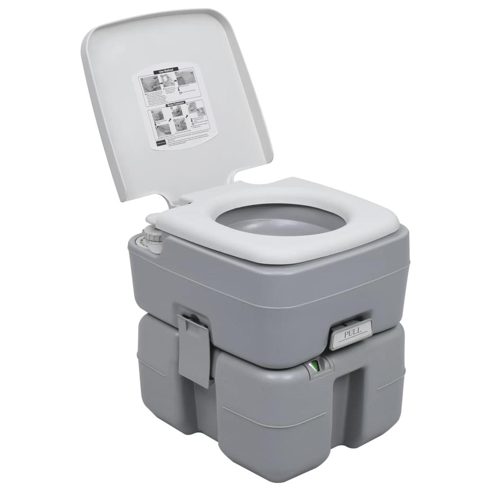vidaXL Portable Camping Toilet Gray 5.3+2.6 gal, 30138. Picture 1