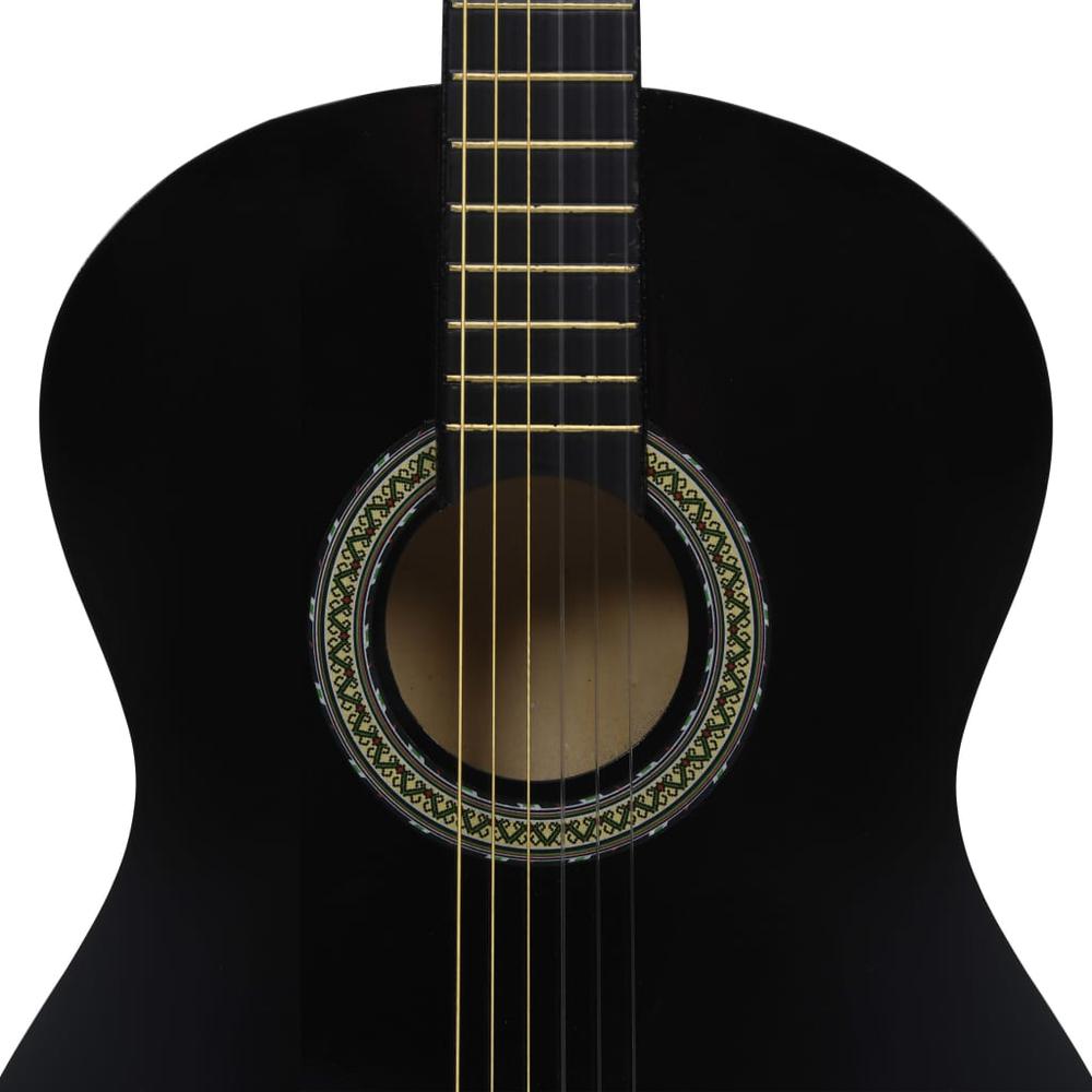 12 Piece Classical Guitar Beginner Set Black 4/4 39". Picture 9