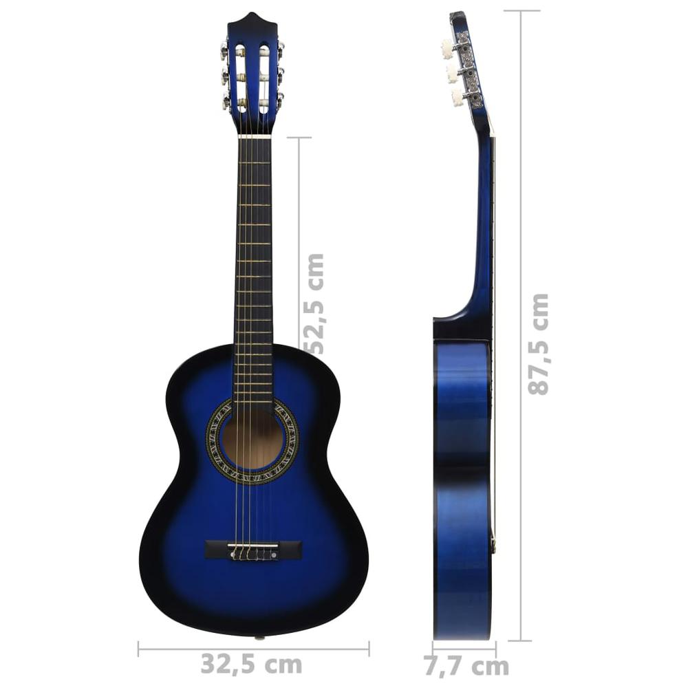 8 Piece Classical Guitar Beginner Set Blue 1/2 34". Picture 10