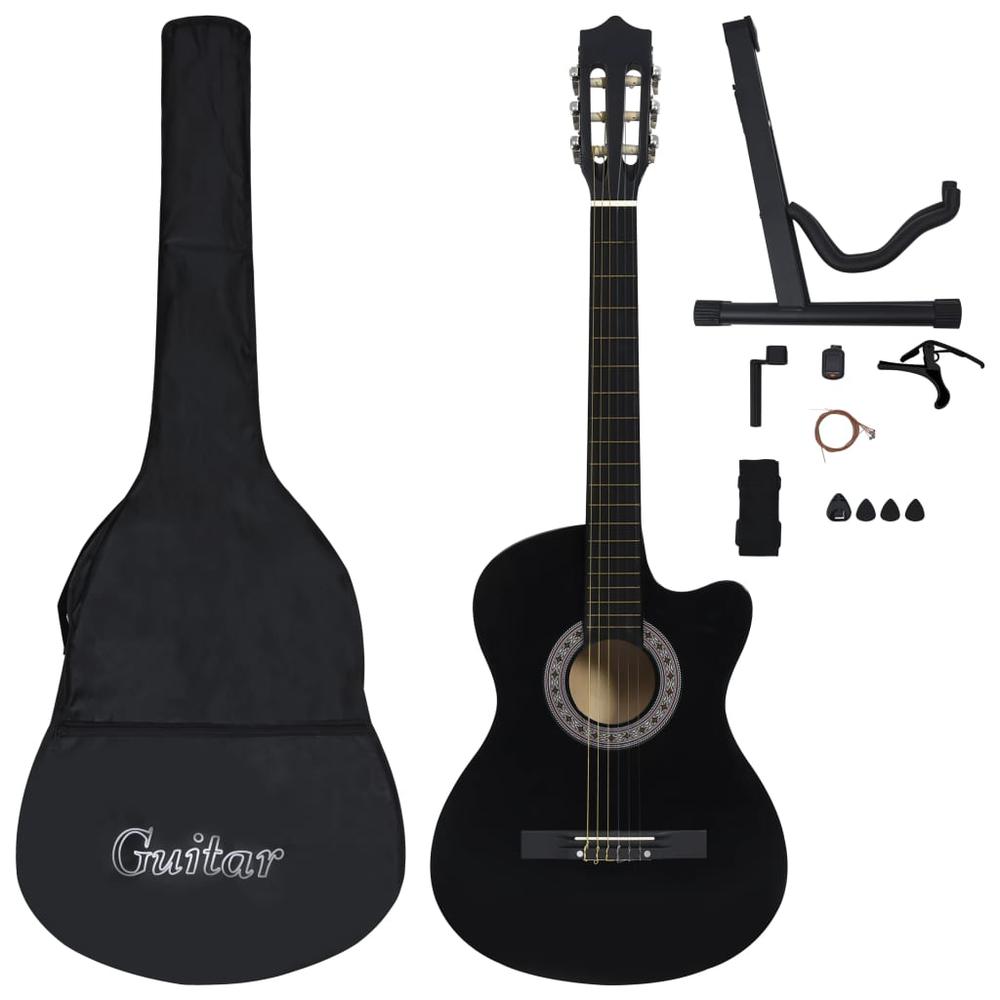 12 Piece Western Classical Guitar Set with 6 Strings Black 38". Picture 1