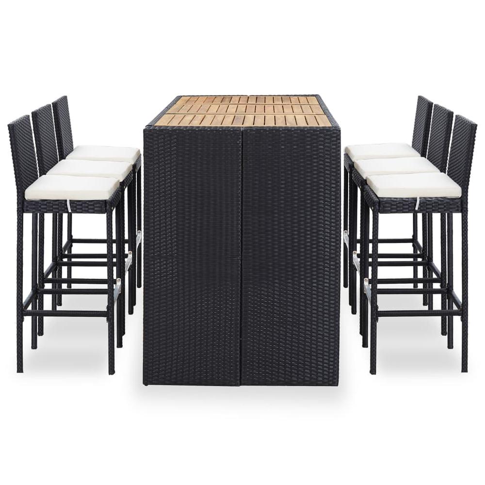 vidaXL 7 Piece Outdoor Bar Set with Cushions Poly Rattan Black, 49562. Picture 2