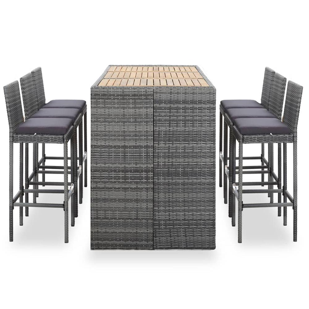 vidaXL 7 Piece Outdoor Bar Set with Cushions Poly Rattan Gray 9563. Picture 2