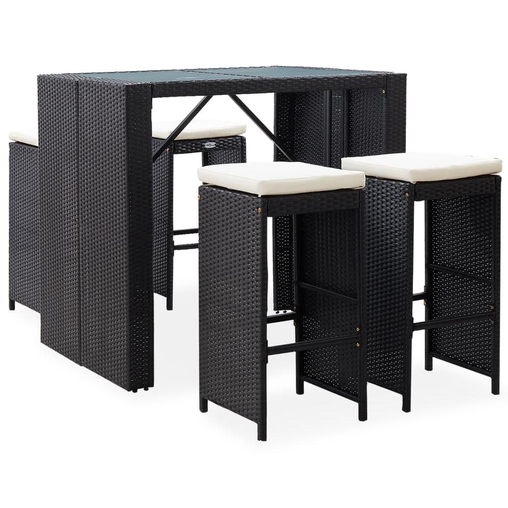 vidaXL 5 Piece Outdoor Bar Set Poly Rattan and Glass Black, 49568. Picture 1